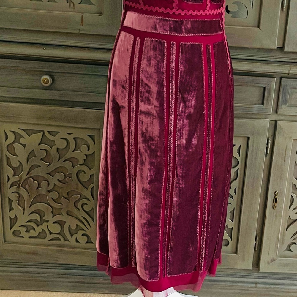 Alberta Ferretti magenta red velvet and tulle dress 6 - Picture 5 of 16